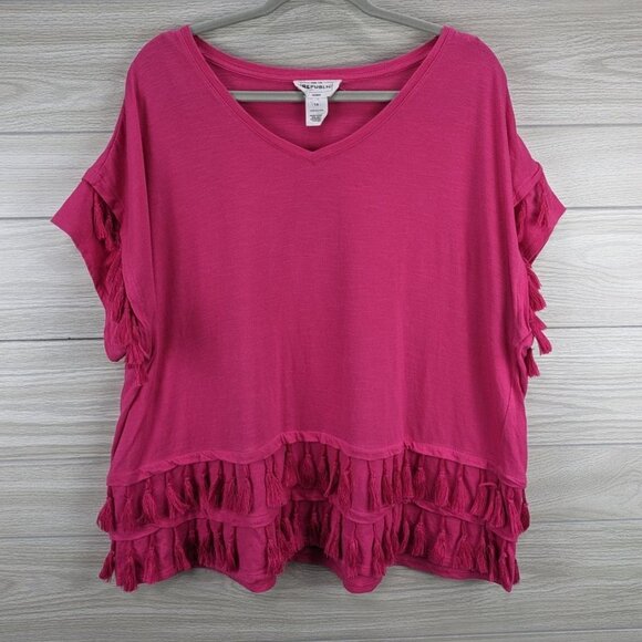 For The Republic Tops - Hot Pink Tassel Hem Tee